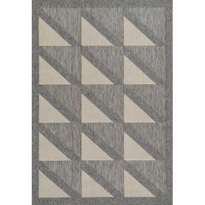 Trula Gray Beige Geometric Outdoor Rug