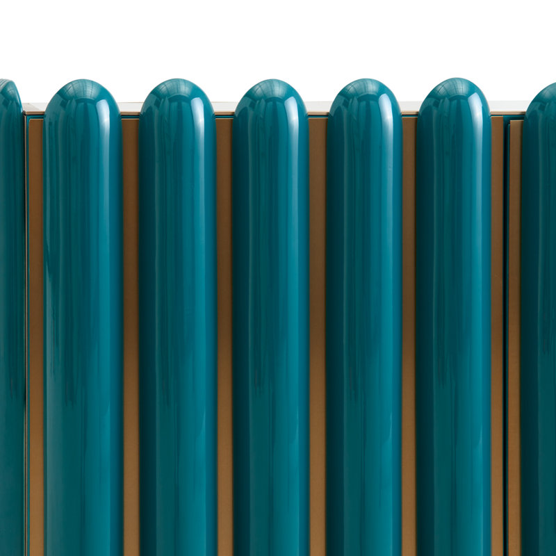 Teal and Brass Geometric Pattern Accent Cabinet with Adjustable Shelving