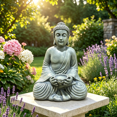 Outdoor Indoor Weatherproof Buddha Garden Statue, Resin Meditating Zen Sculpture Accents, Meditation Figurine for Patio, Yard, Lawn, Balcony & Home Decor 