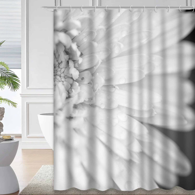 Magnifique rideau de douche blanc à motif de fleurs noires avec 12 crochets, L 72 po x l 84 po