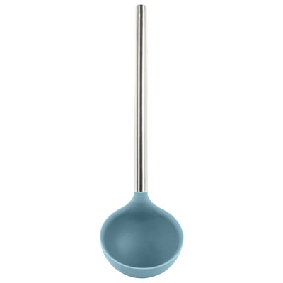 Tovolo Silicone Ladle with Stainless Steel Handle for Soups Stews and Sauces, Blue Slate