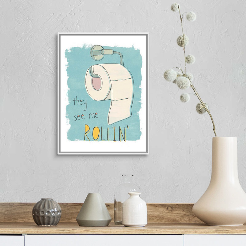«Potty Pun I», reproduction d'impression sur toile, H 17,7 po x l 13,7 po x P 1,75 po, Cadre flottant blanc