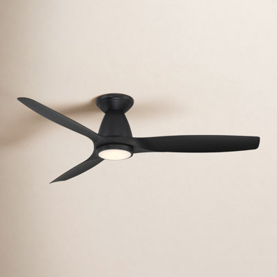 Skylark 54" 3 - Blade Outdoor LED Smart Flush Mount Ceiling Fan with Remote Control and Light Kit Included 