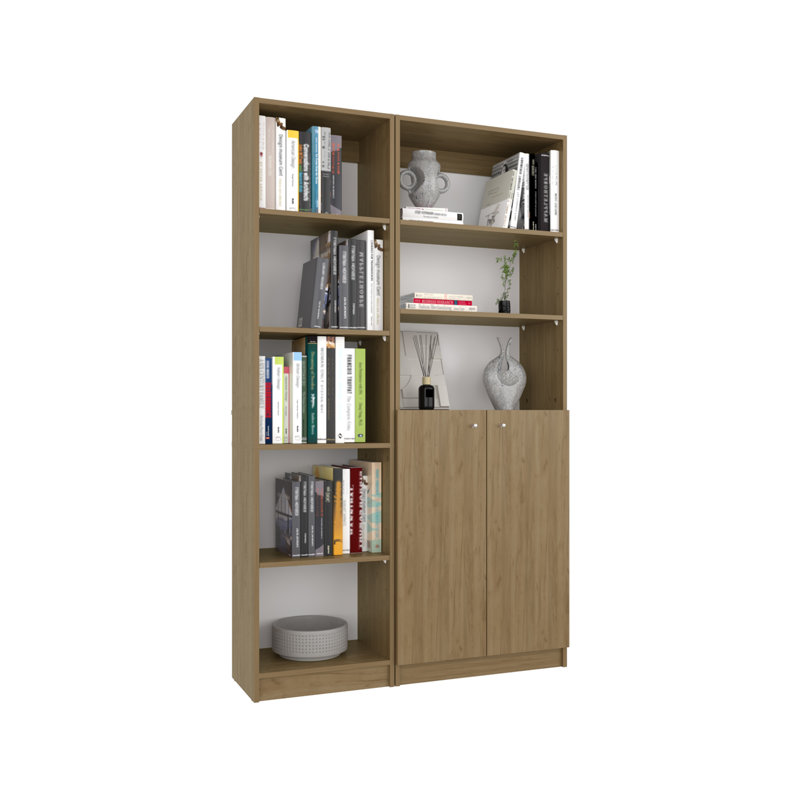 Ensemble de bibliothèque 2 pièces avec armoire de rangement et tablettes ouvertes, durable et modulaire pour les espaces modernes