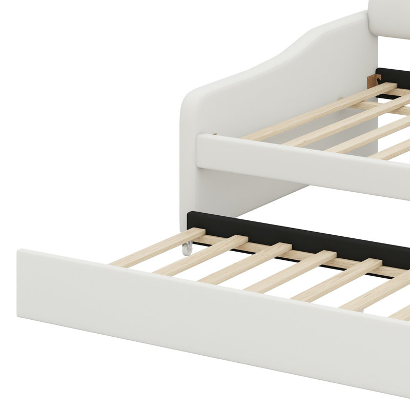 Full Size Upholstery Daybed Frame With Shall Shaped Backrest  And Trundle, Beige