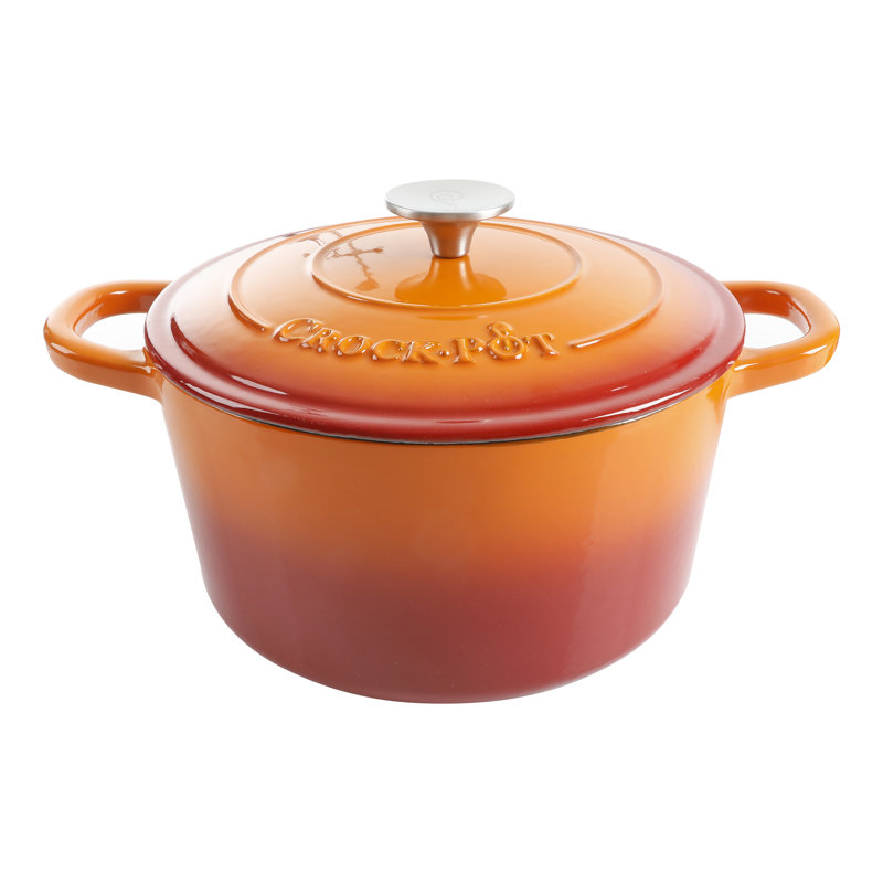 Cocotte ronde artisanale en fonte antiadhésive Crock-pot, 5 pte, Orange coucher de soleil