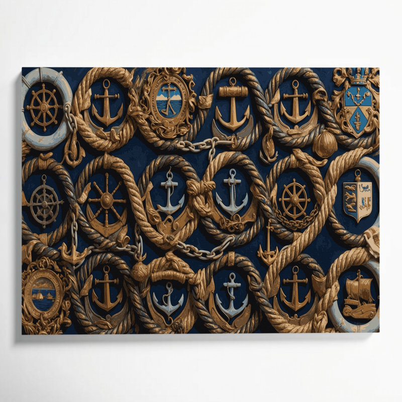 «Nautical Maritime crêtes», art mural sur toile grise, H 20 po x l 30 po