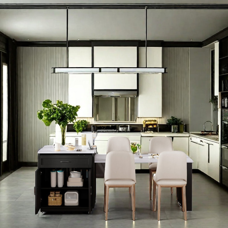 Multifunctional Kitchen Island With Extendable Table, Built-In Power  Outlet, And Adjustable Shelves For Small Kitchens Black - Main Image