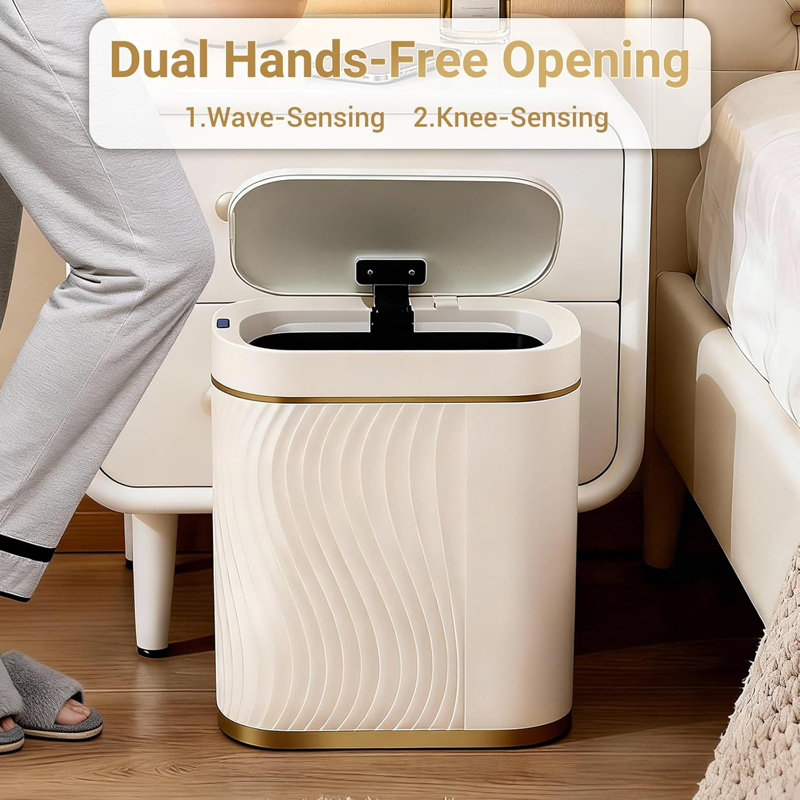 Poubelle de salle de bain à détecteur de mouvement avec couvercle, petite poubelle automatique, 7,5 litres, Blanc
