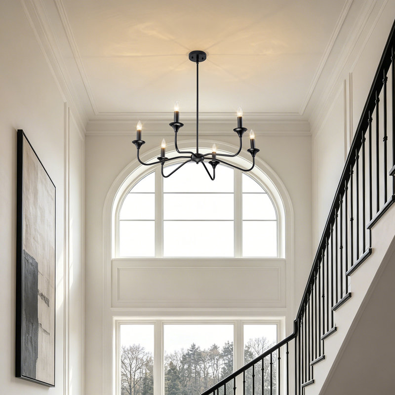 Lustre style campagne moderne 6 lumières, Matte Black