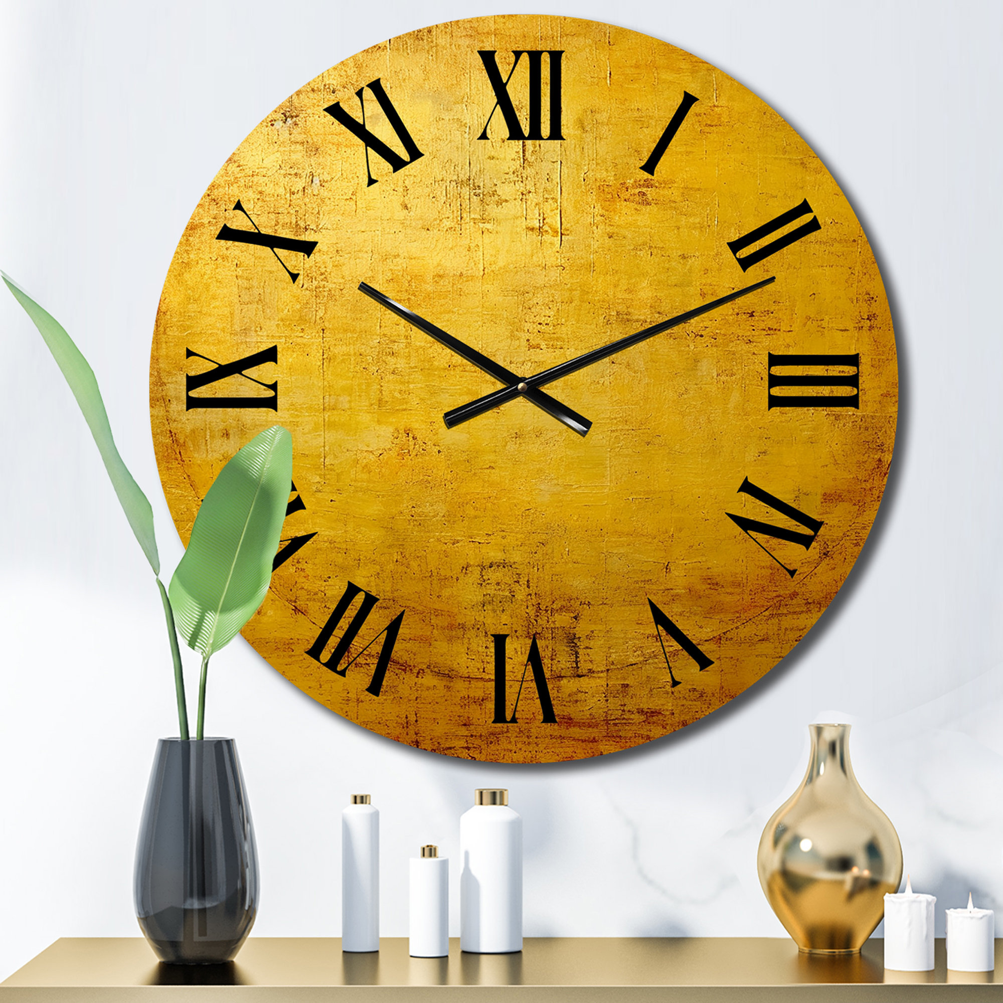 DesignArt Ancient Opulence Retro Gold Abstract Metal Wall Clock | Wayfair