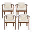 Ensemble de 4 chaises de salle à manger d'extérieur avec accoudoirs courbés en bois d'acacia, finition brune et coussins crème