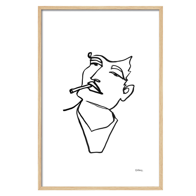 'Hombre Con Cigarillo' by Bruno Vázquez - Picture Frame Painting Print on Paper, 60cm H x 40cm W x 3cm D