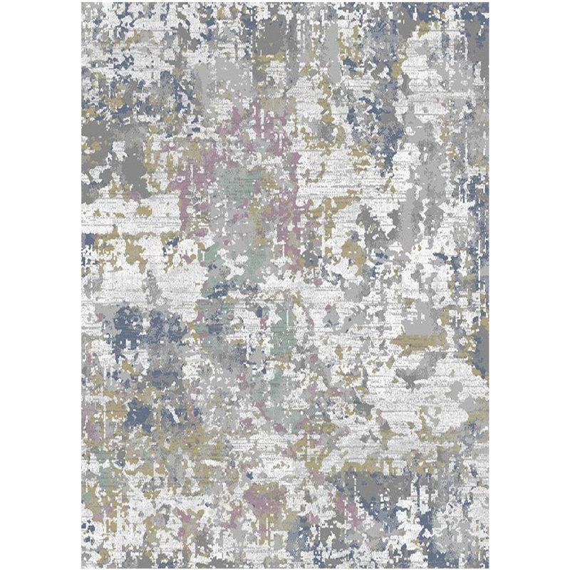 Tapis abstrait gris en polypropylène tissé à la machine, Rectangle 3 pi 11 po x 5 pi 3 po