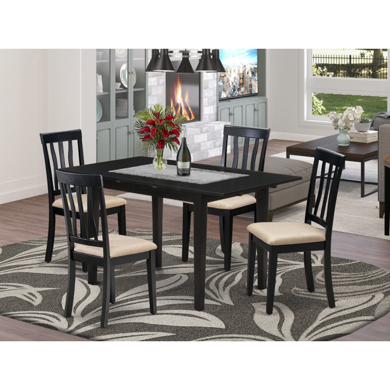 3 Piece Kitchen Table Set Contains a Rectangle Dining Table with Butterfly Leaf and 2 Linen Fabric Dining Room Chairs, Oak