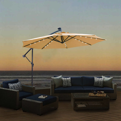 Parasol à énergie solaire Taupe 114 "X 100". Fabrication, matériau hydrofuge, parasol d'extérieur 10 pi - taupe Auvent protégé contre la rouille, inclinaison pratique
