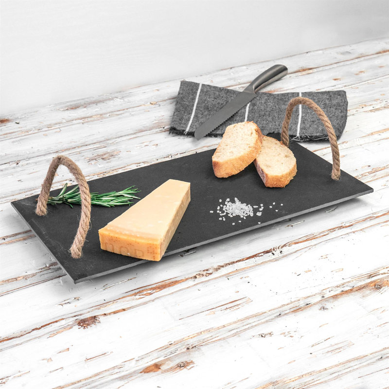 Argon Tableware - Slate Serving Tray with Rope Handles - 40cm x 20cm - Set of 2