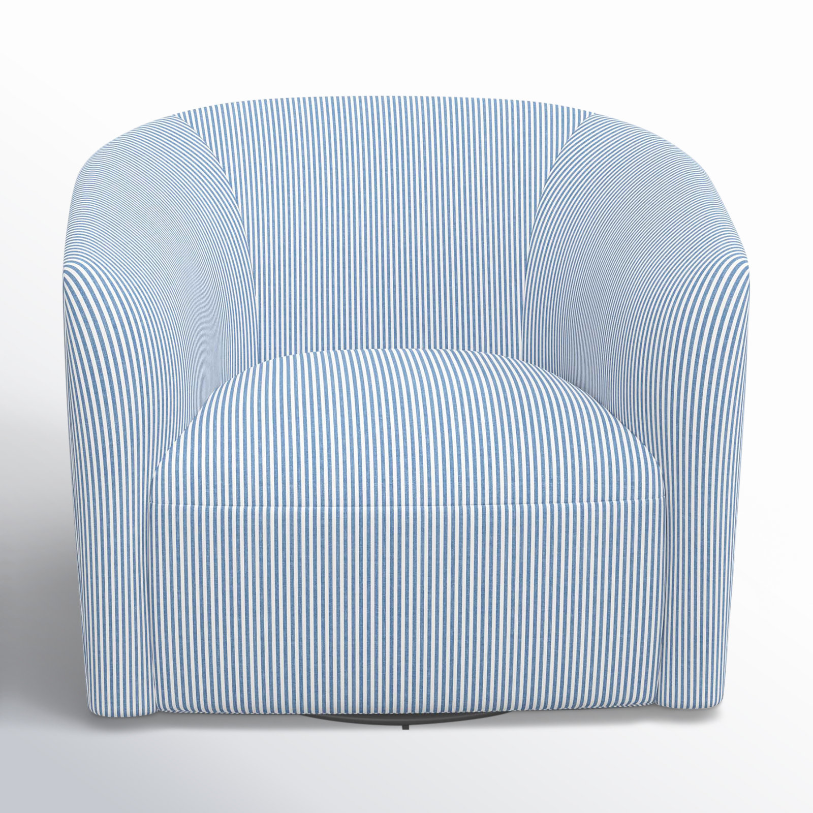Marita Upholstered Swivel Barrel Chair, Prep Stripe Blue