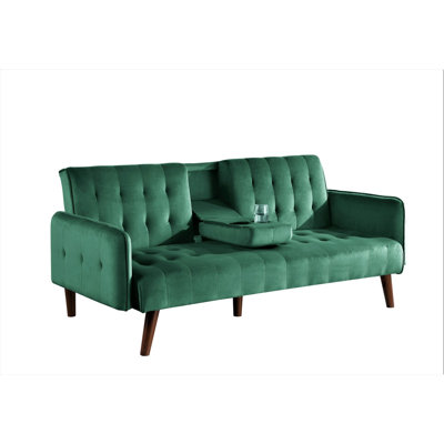 Canapé-lit de 72 po - Dossier convertible pliant en lit double avec porte-gobelet et table rabattable, canapé en lin peu encombrant pour petits espaces (assemblage facile, vert)