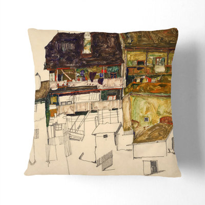 Old Houses In Krumau Square Throw Cushion