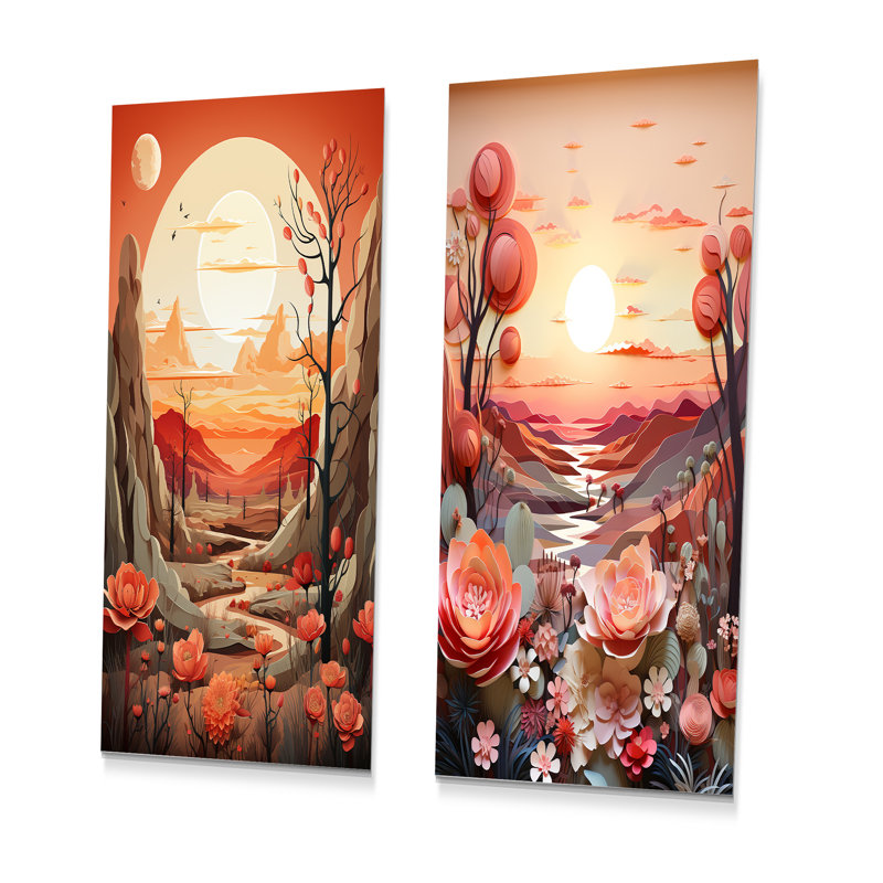 Cactus Tangerine Twilight - ensemble d'art mural en métal cactus de 2, H 28 po x l 24 po