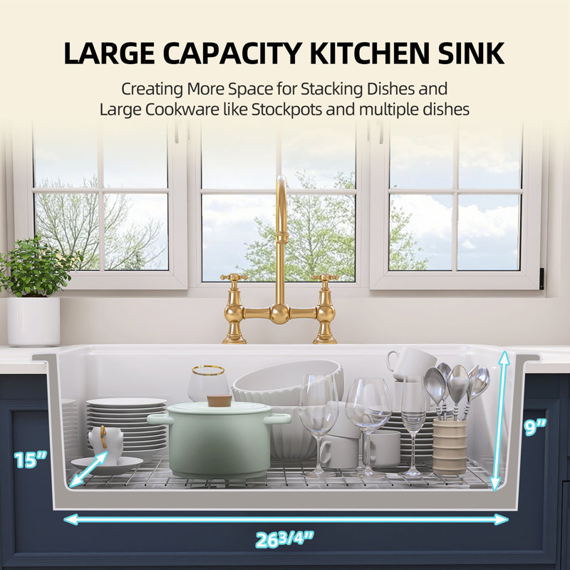 33 In. Drop-In/Undermount Kitchen Sink Single Bowl Sink Large Fireclay White Farmhouse Sink Workstation Kitchen Sink