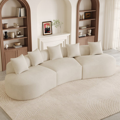 134 Inch Curved Chenille Modular Sectional Sofa with High Back and Anti Slip Base