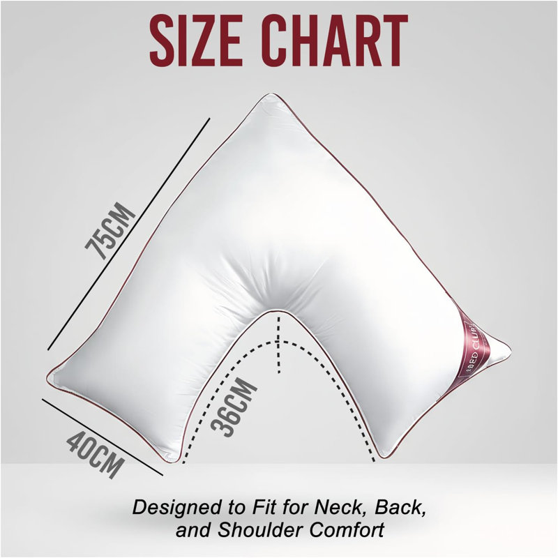 Luxury V Shape Pillow with Microfibre Filling, Breathable Hypoallergenic Cushion for Head, Neck & Back Support