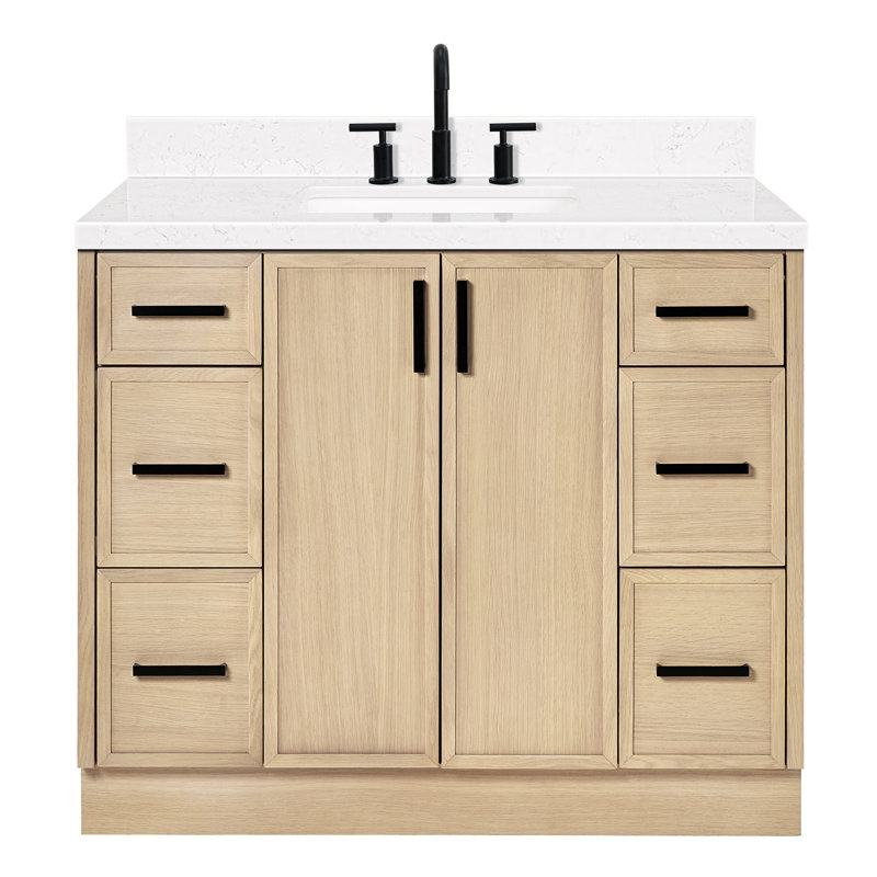 Ariel Kelly 42 Inch Single Rectangular Sink Bathroom Vanity With Carrara Quartz Countertop, Gray
