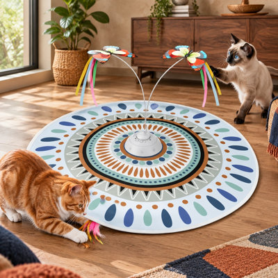 Ce jouet rechargeable pour chaton 3 en 1, doté d'un couvercle de 22,8 pouces, est conçu pour l'exercice à l'intérieur pour toutes les races et combine un papillon qui bat des ailes et une plume mobile.