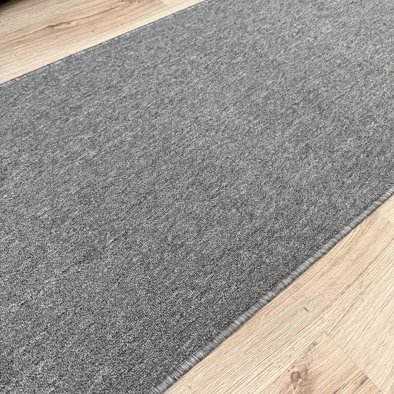 Custom Size Anti Slip Low Profile Plain Gray Runner Rug, Runner 2'2" x 13'