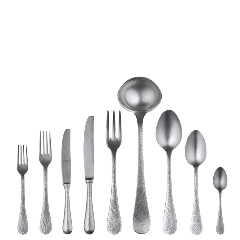 Epoque Flatware Set with H/H Knives - 75 Pieces - Pewter, Pewter