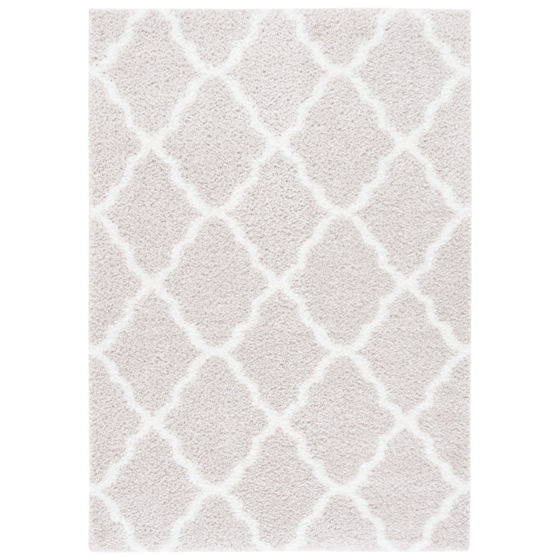 Tapis argenté / blanc à motif géométrique Tahoe, Rectangle 6 pi 7 po x 8 pi 7 po