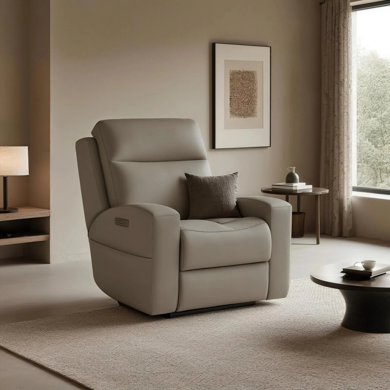 Triple Power Leather Recliner Chair with Zero Gravity and Lumbar Support, Dark Beige Genuine Leather