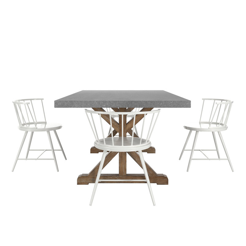 Ensemble de table de salle à manger et de chaises à dossier bas en placage de béton Warner, Blanc