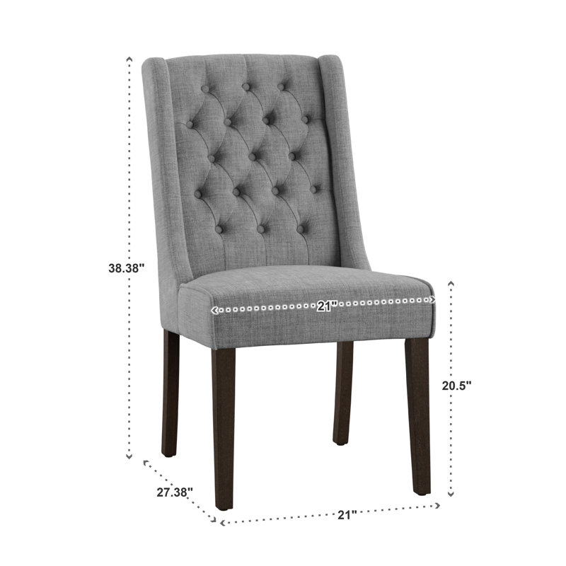 Dukinfield 20.5'' H Tufted Upholstered Side Chair, Gray Linen, Espresso