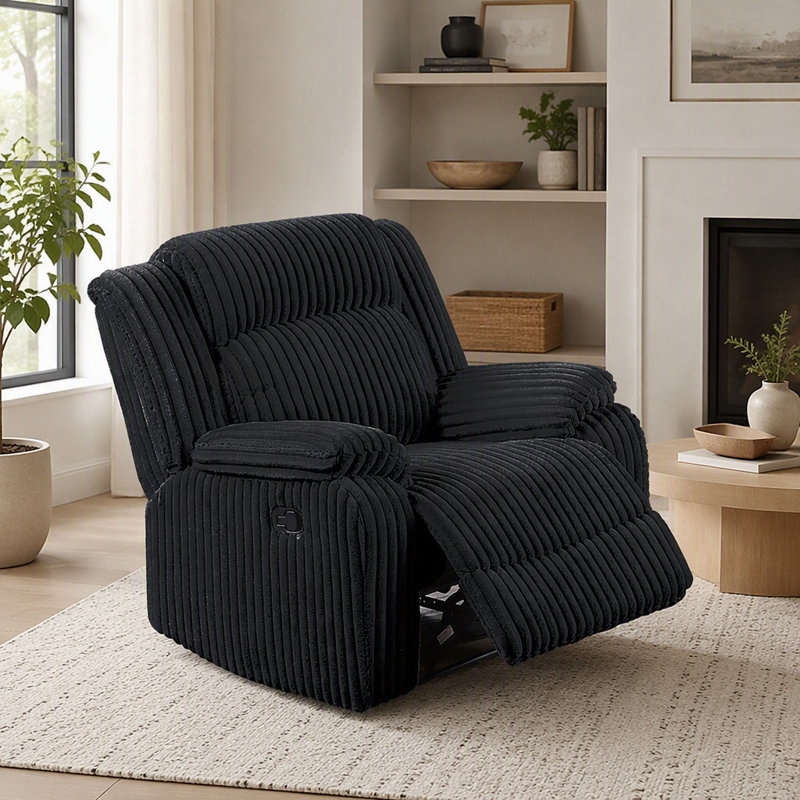Fauteuil inclinable en velours côtelé noir texturé doux pour un confort et une détente ultimes dans les salons