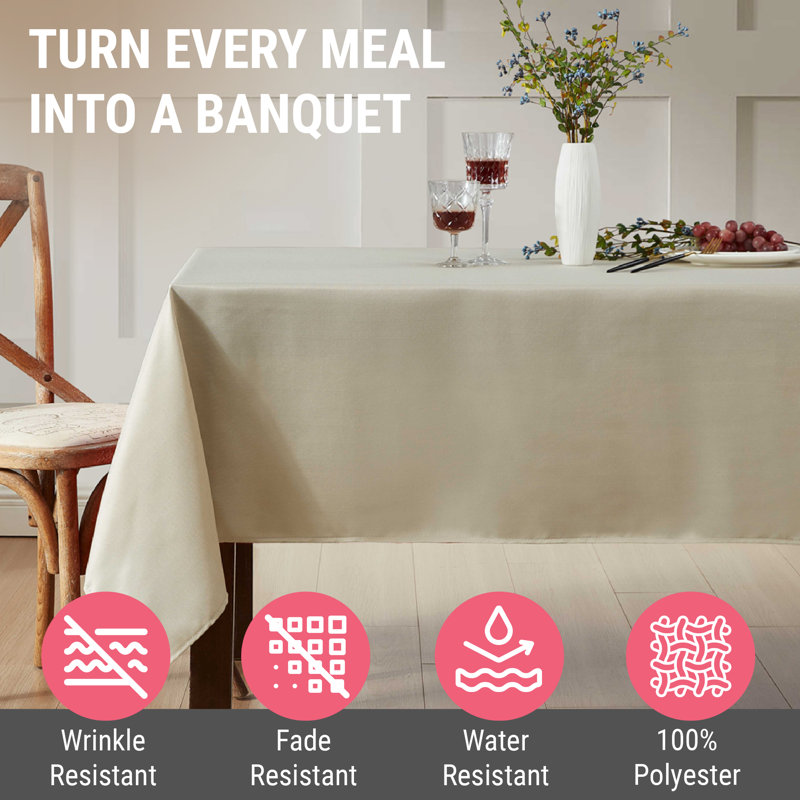 Lincoln Stripe Fabric Tablecloth, 144" Rectangle, Beige