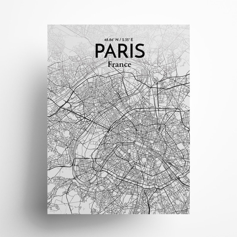 Paris City Map In Tones - No Frame Print, 24cm H x 18cm W x 0.05cm D