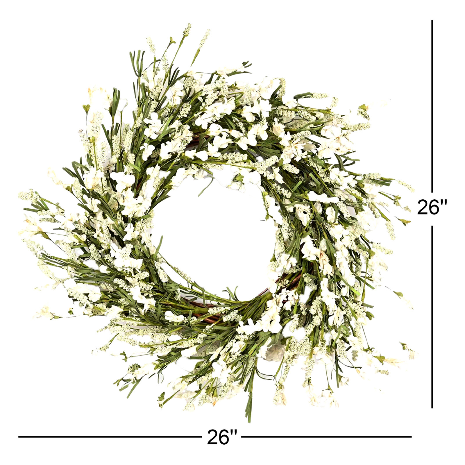 26" Handcrafted Wildflower, Berry Wedding Wreath, Green/White
