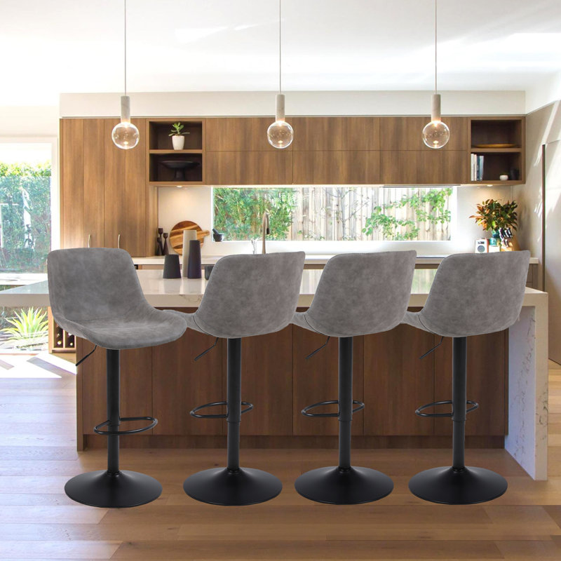 Swivel Upholstered Adjustable Height Counter Stool with Metal Frame, 4, Grey