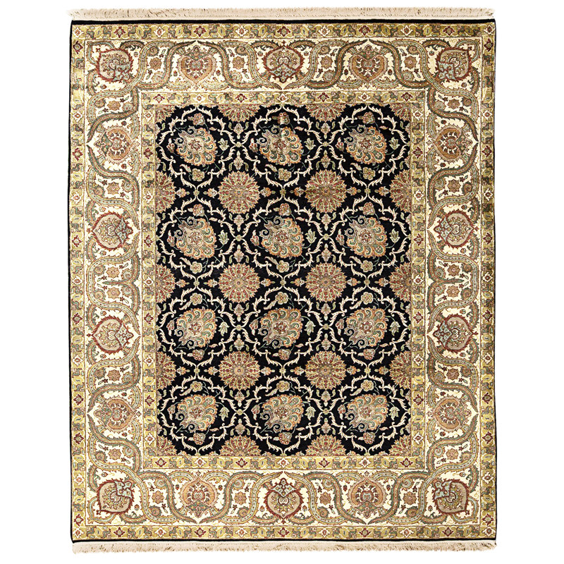 Hand Knotted Area Rug, Black And Red, Rectangle 9'10" x 8'1"