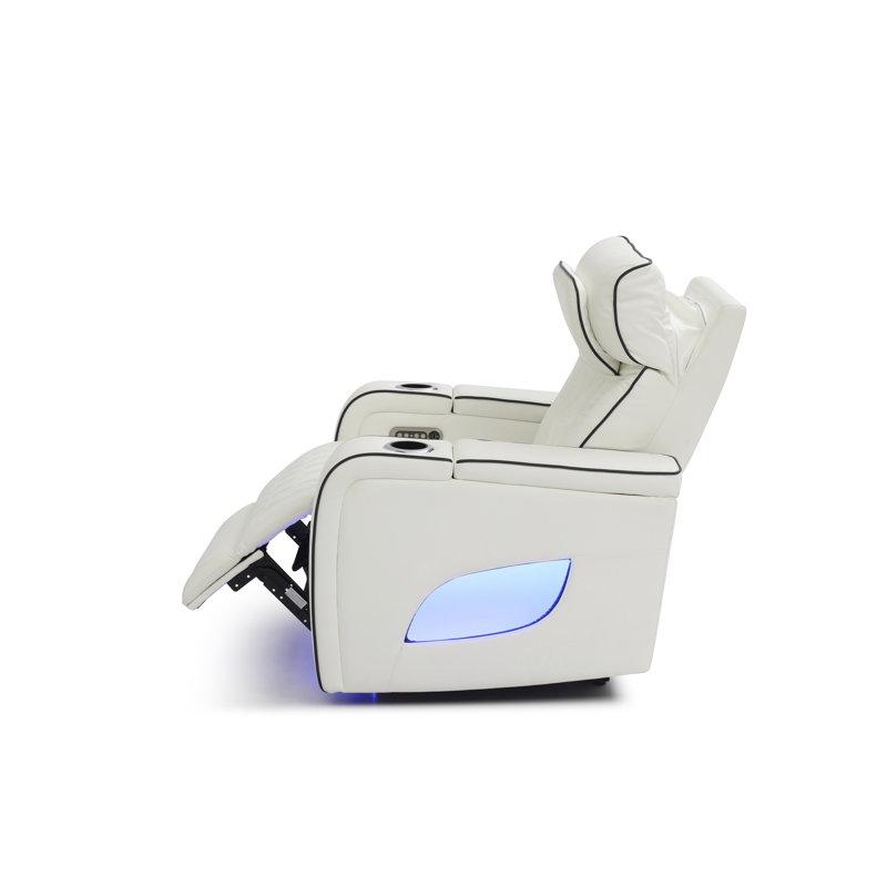 Fauteuil inclinable Lumin avec appui-tête réglable, éclairage d'appoint à DEL et porte-gobelets - similicuir blanc, Blanc