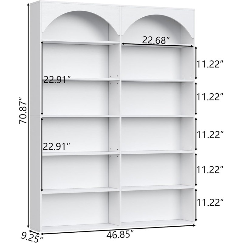 70.87'' X 46.8'' Double 7-Tier Standard Bookcase Open Display Shelf, White