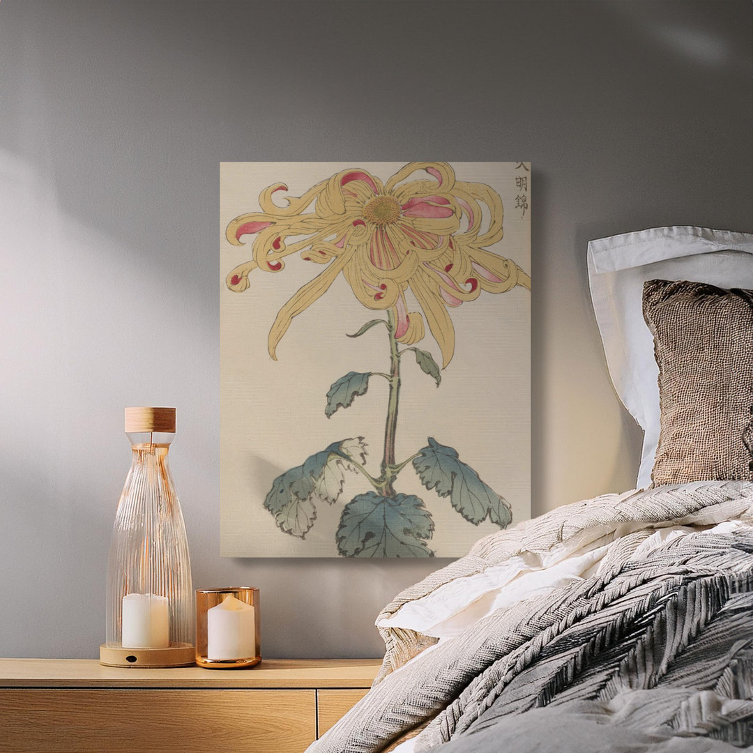 Japanese Chrysanthemum Canvas Print, Vintage Ukiyo-e Floral Wall Art, Traditional Asian Botanical Decor for Living Room Home Gift