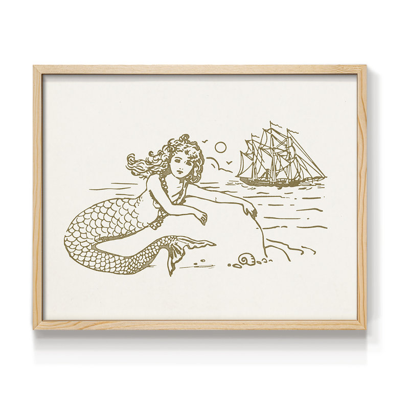 Sunning Mermaid I -Framed Print - Restickable, H 8 po x l 10 po, Naturel