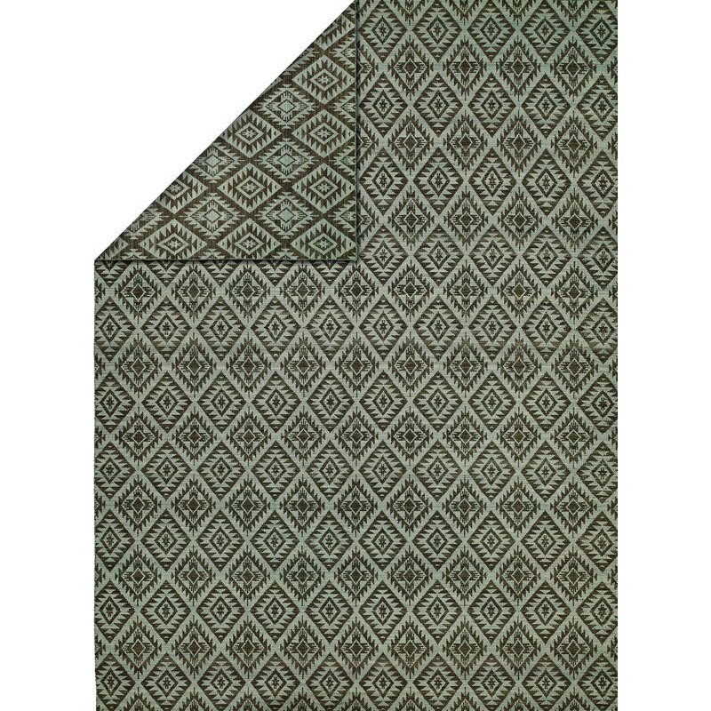 Tapis bleu géométrique en laine tissé à la main, Rectangle 2 pi x 3 pi