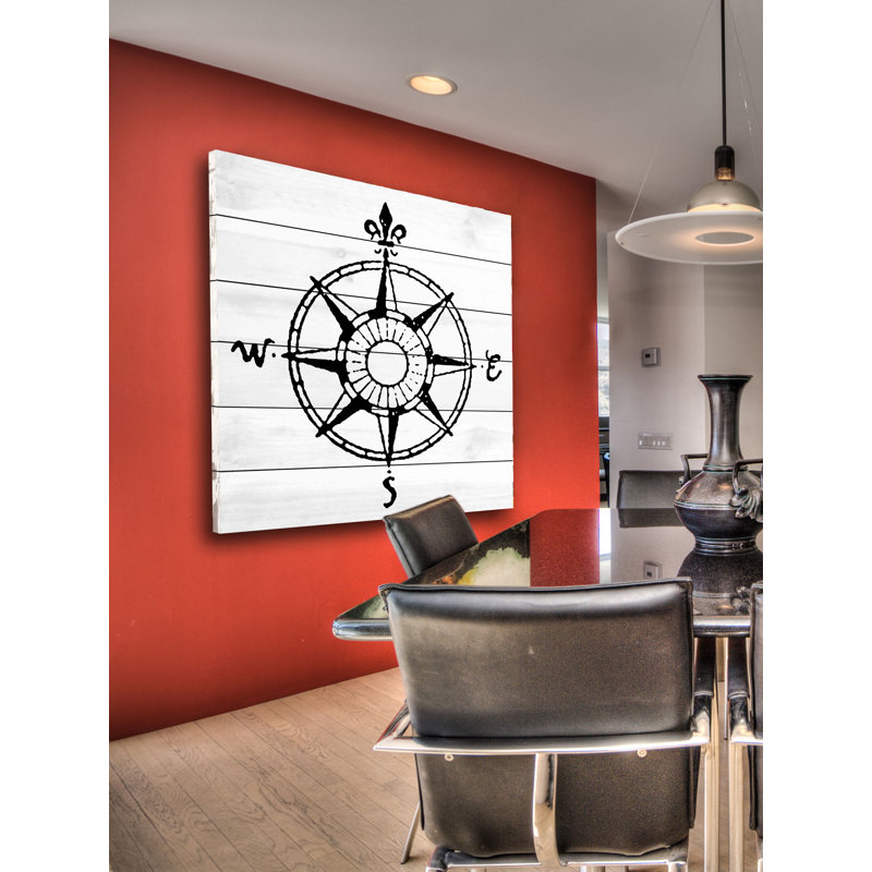 « compass », reproduction d’art sur bois blanc, H 32 po x l 32 po