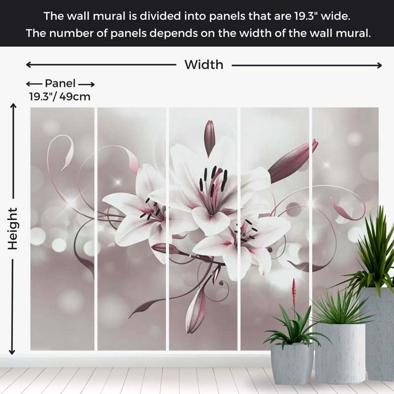 Murale florale pelez et collez - Magnolias en fleurs, L 124 po x l 173 po