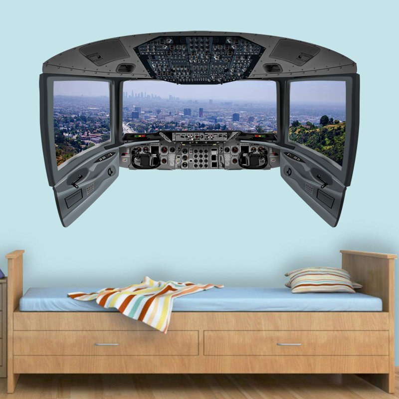 Murale cockpit pour fenêtre en 3d los angeles Darshan, H 18 po x l 30 po